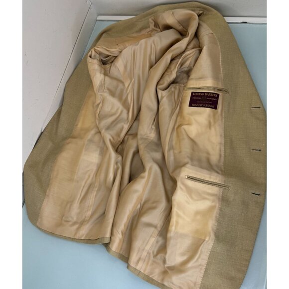 Luciano Barbera Blazer Jacket 42L Linen Wool Blend Bemberg Liner Made in Italy - Picture 2 of 11
